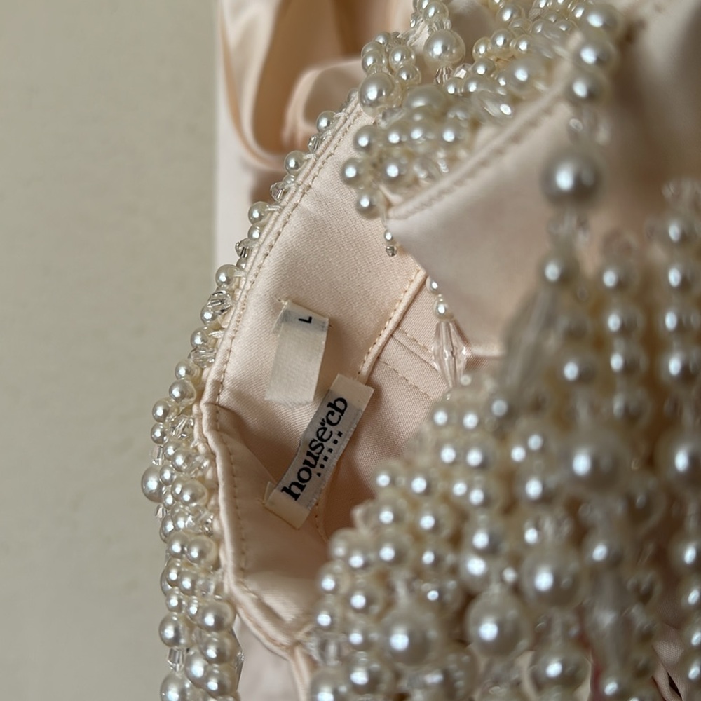 HOUSE OF CB 'Aubrie' Vintage Cream Embellished Satin Corset With Sleeve Size L - Picture 7 of 16